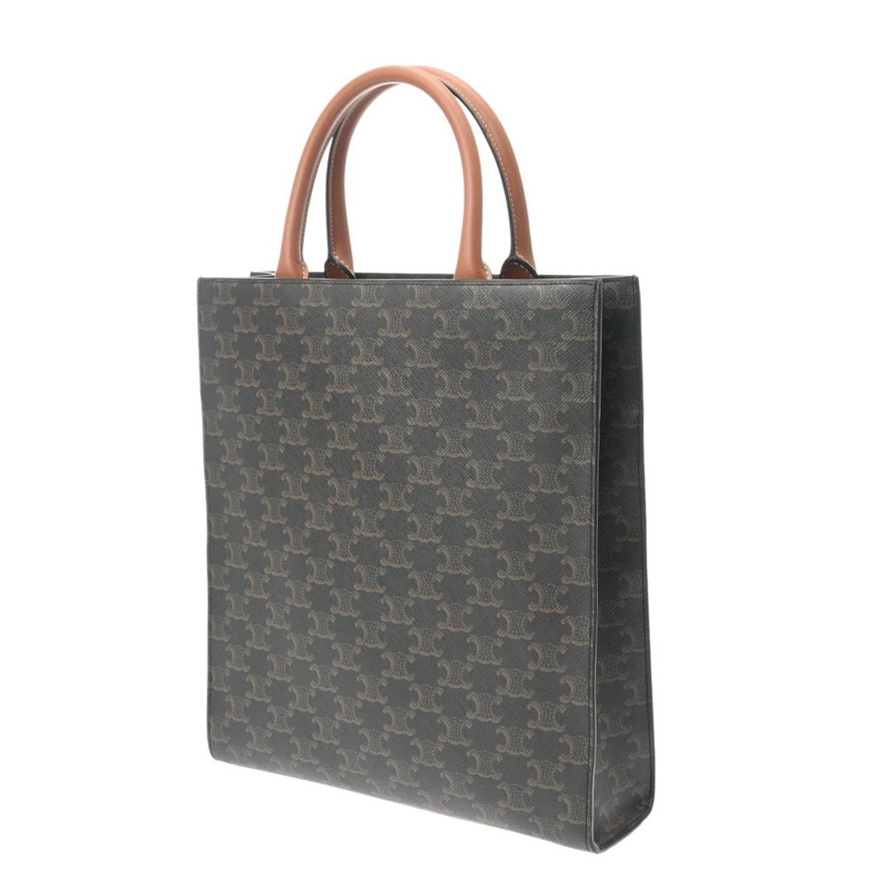 Celine Triomphe Vertical Calfskin Brown Bag Cabas Black Brown Black